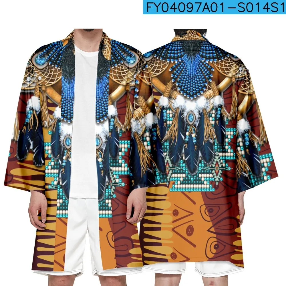 American Native Indian 3D Print Japanese Kimono Men Cardigan Shirt Yukata Men Haori Obi Clothes Samurai Clothing Streetwear