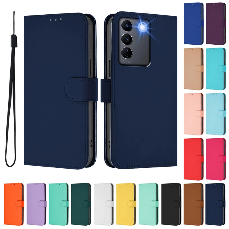 VivoV27Pro Cases For Vivo V27 Pro Wallet Leather Flip Cases vivoV27pro Protective Card Slot Book Cover Solid Color Lychee Fundas