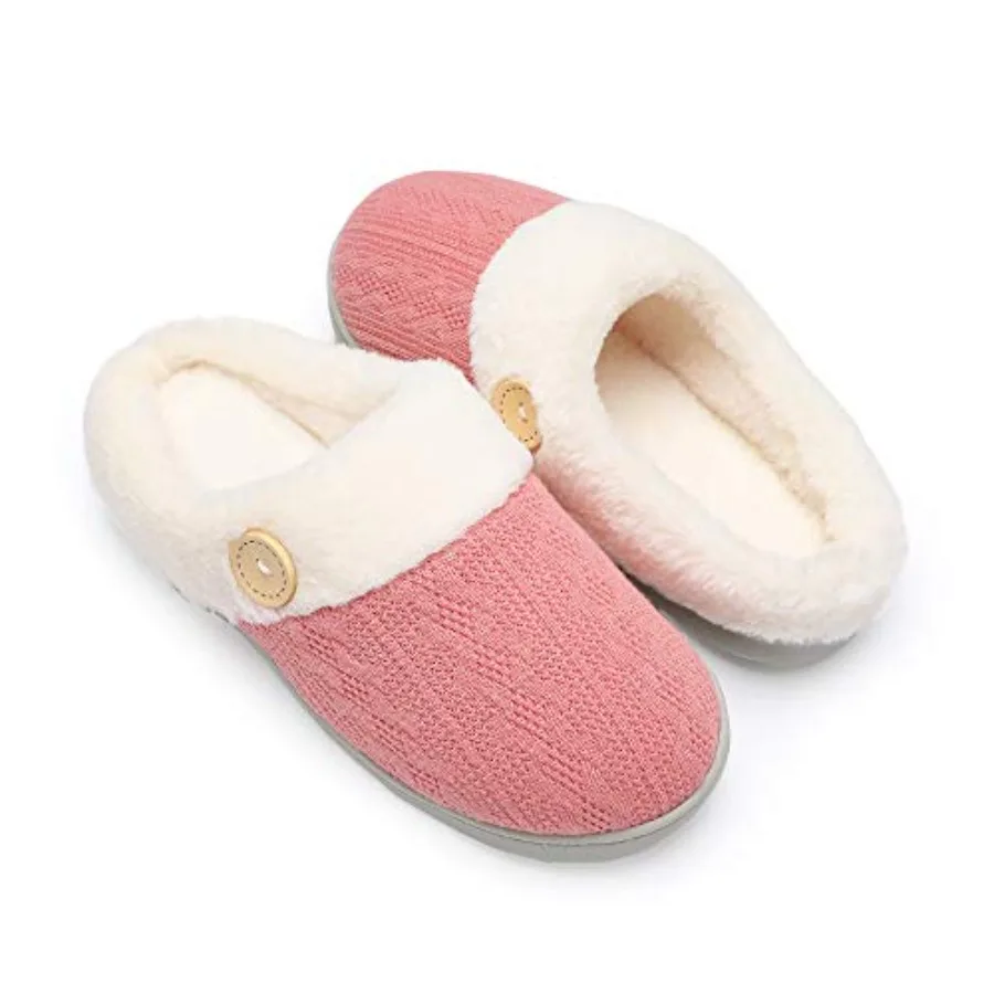 

Chantomoo Womens Slipper Warm Comfy Memory Foam House Slippers Knitted Shoes Faux Fur Lined Anti-Skid Rubber Sole Bedroom Cozy