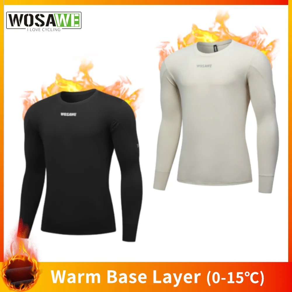 

WOSAWE Winter Cycling Base Layer Men Warm Long Sleeve Underwear MTB Road Bike Shirts 4 Way High Elasticity Undershirt 0-15°C