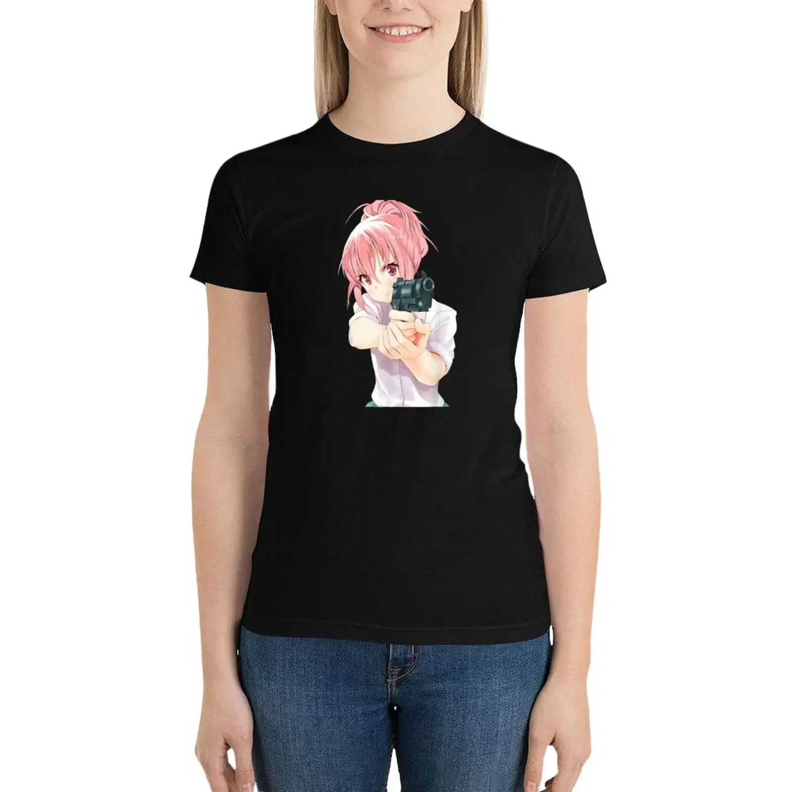anime girl with gun T-Shirt vintage clothes animal print shirt for girls sublime customs design your own Women t-shirts