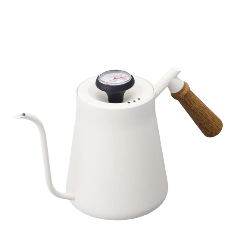 

Coffee Pot with Lid Thermometer 304 Stainless Steel Clear Scale Solid Wood Handle Pour Over Hand-made Coffee Utensils 650ML