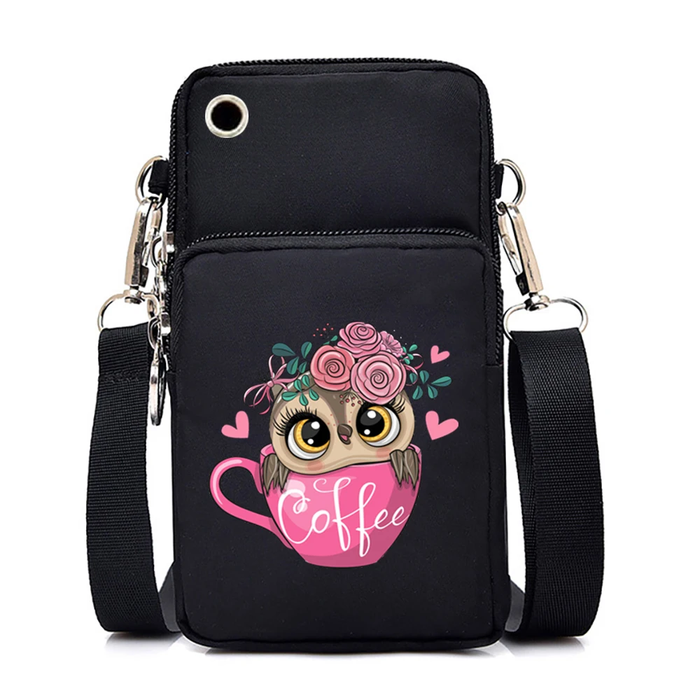 Nowe mini torby na telefon komórkowy dla kobiet Cute Animal Owl Lady Shoulder Bag Teen Girls Cartoon Wrist Purses and Handbags