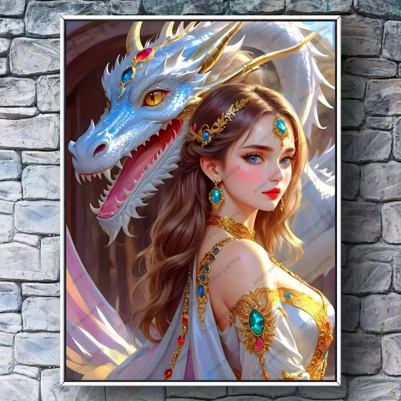 Fantasy Princess with White Dragon Scene Jigsaw Puzzle Adult Fantasy Theme Intellectual Game Home Leisure Decorative Puzzle Toy