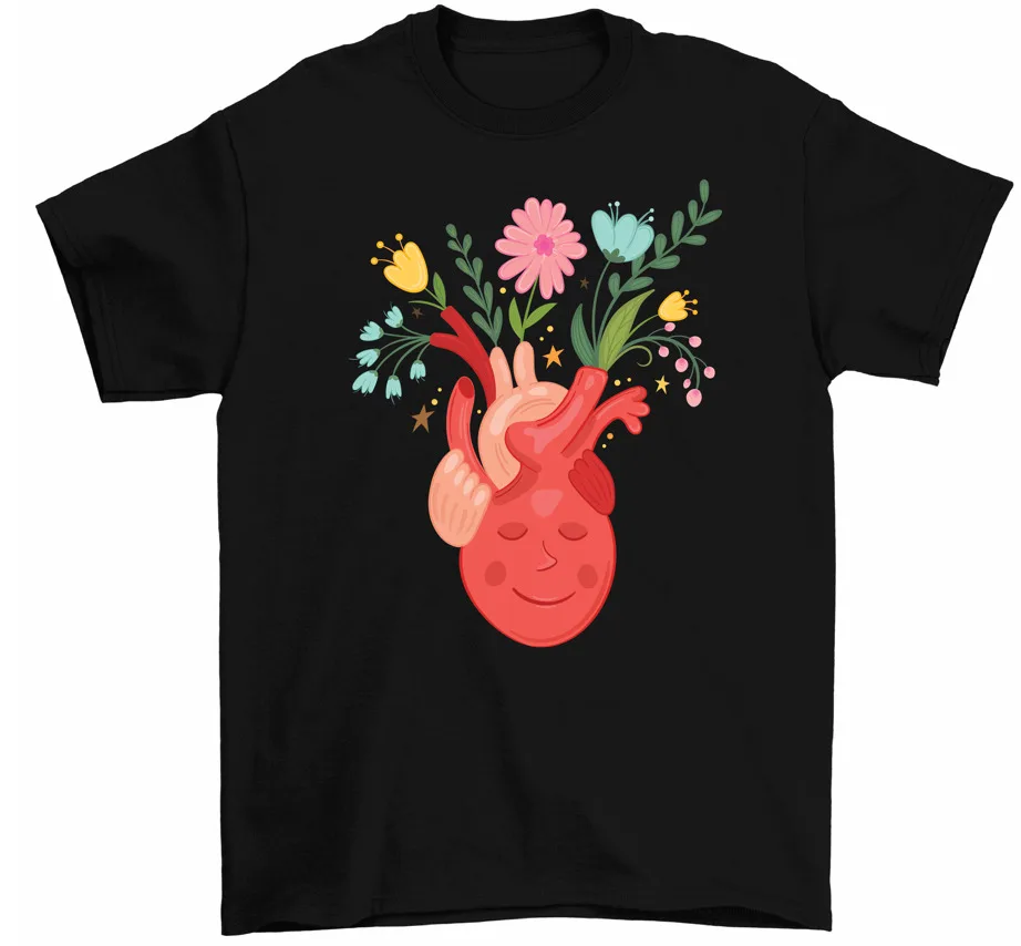 Blooming Heart T-Shirt Floral Heart In Love Unisex Tees Gardener Gift High Quality 100%Cotton Short Sleeve