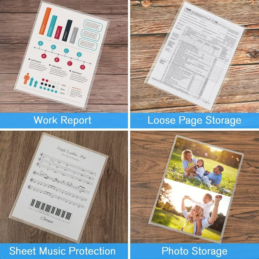 Прозрачные папки с рукавами, пластиковые карманы для документов, проектные карманы, 48 упаковок, подходит для букв, размер 8,5x11, бумажные L-образные куртки для файлов, без кислотчатый поли