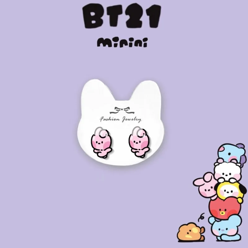 Decorazioni per Orecchie BT21 Anime Cartoon, Simpatici Personaggi TATA CHIMMY COOKY, Orecchini in Argento 925, Regali per Ragazze