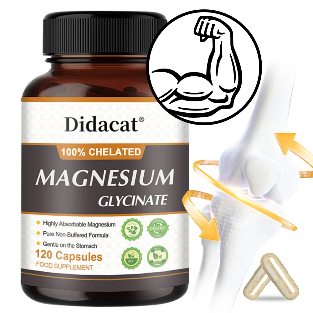 Magnesium Glycinate - 120 Capsules, Magnesium Supplement, Helps with Sleep and Relaxation, Relieves Muscle Cramps and Tension