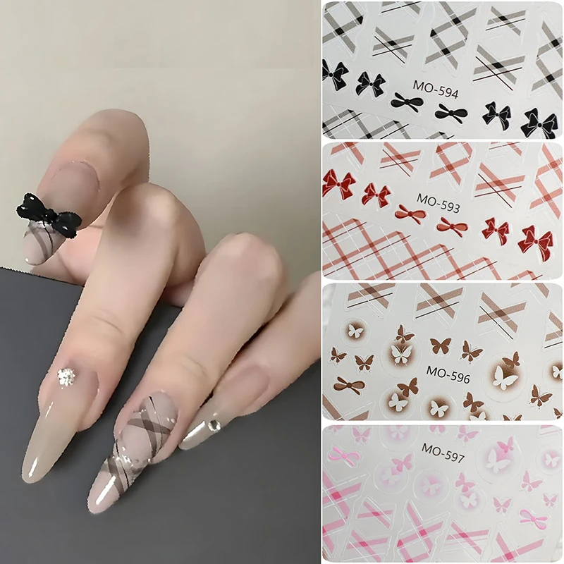 

5d Emboss Nail Art Stickers Black White Red Brown Ballet Ribbons Bowknots Butterflys Nail Decals For Manicure Tips Accessories