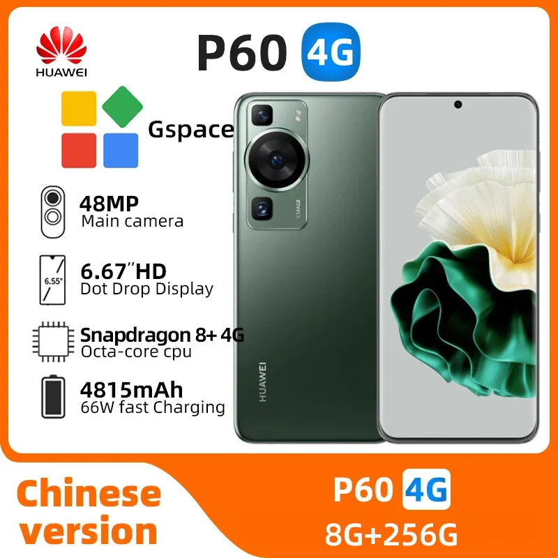 Huawei P60 4g Snapdragon 8+ Gen1 8GB RAM 128GB 256GB 512GB ROM Mobile Phone Octa core 4815mAh 66W 48MP Rear Cameras used phone