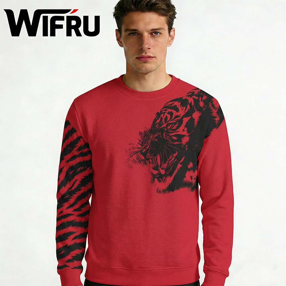 

Autumn/Winter Men's Crew Neck Pullover Fashion Tiger Stripe 3D Print Graphic Tops Streetwear Casual Oversized Couple Sweatshirts