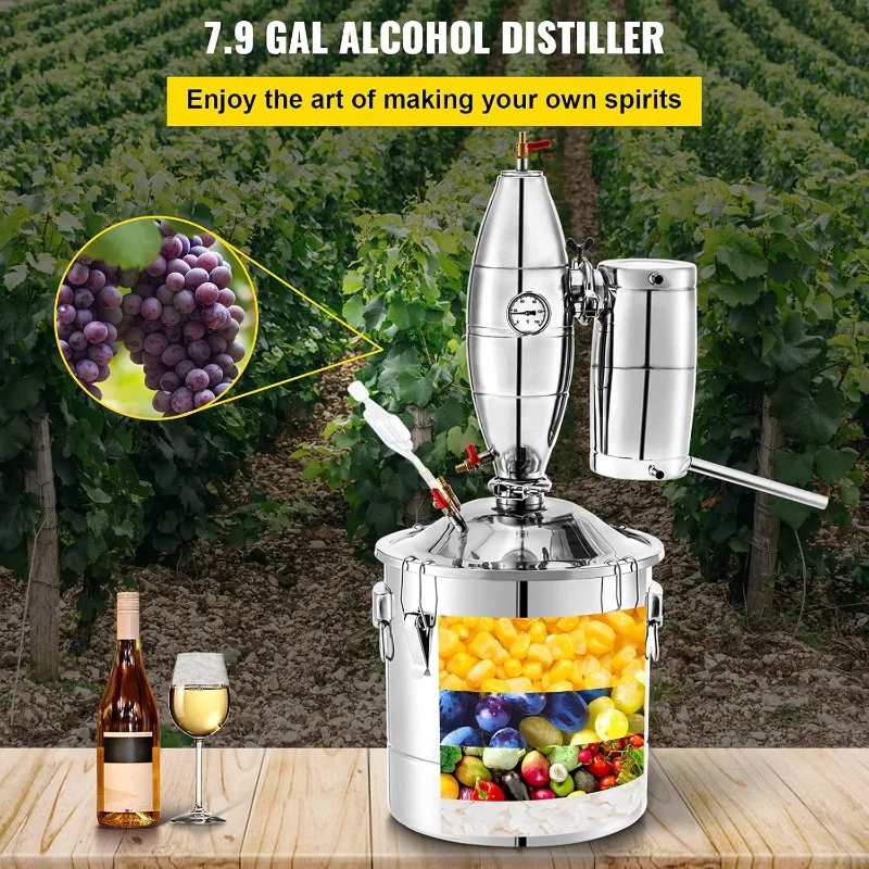 VEVOR Alcohol Still 8Gal/30L Alcohol Distiller with Ceramic Balls for Purer Wine Distillery Kit for Alcohol with Brewing Kit DIY