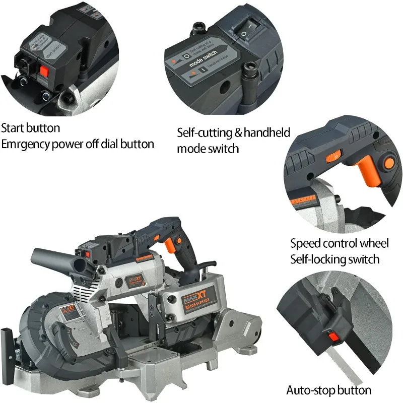 MAXXT Band Saw with Lightweight Aluminum Base 10 Amp 5 Inch Deep Cut Variable Speed Handheld Automatic Multipurpose Cut
