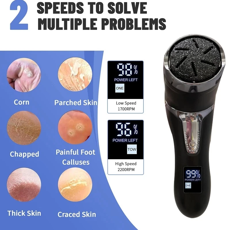 USB Rechargeable Electric Foot File Pedicure Foot Sander IPX7 Waterproof 2 Speeds Eliminate Feet Dead Skin and Calluses Remover
