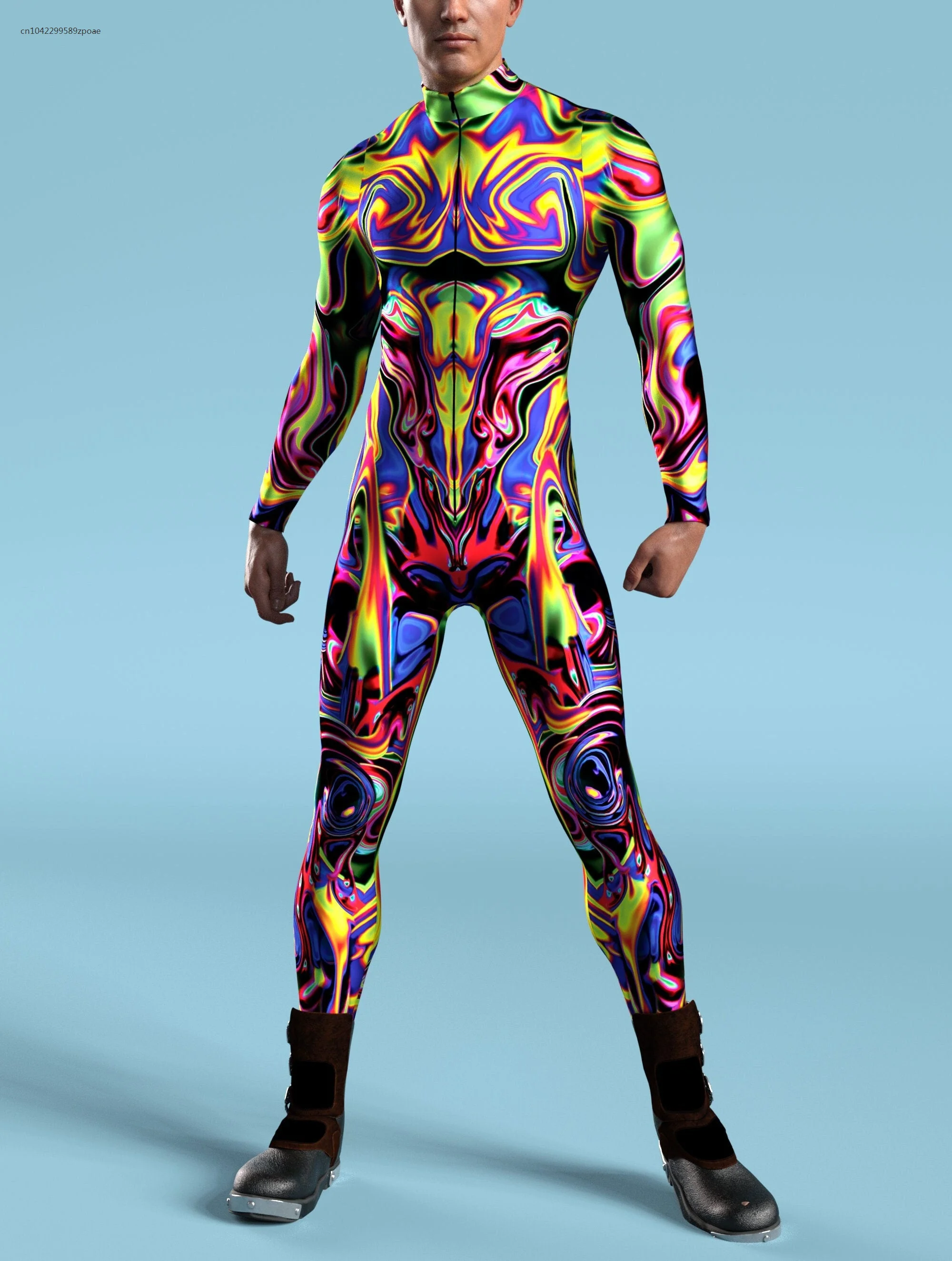 Mono con estampado 3D de Halloween para hombre, disfraz de Robot, Catsuit de esqueleto, ropa de fiesta Zentai, pelele elástico de Carnaval