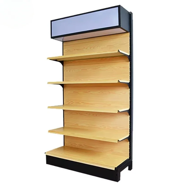 

New Design Wood Grain Supermarket Shelving for Sale Grocery Gondola Shelf Supermarket Shelves