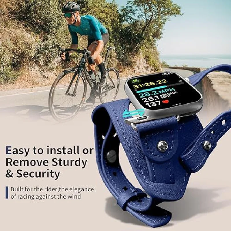 Leather Cycling Watch Strap Unisex Fashion Trendy Wrist Band Replacement Compatible With For Apple Watch Sport Series