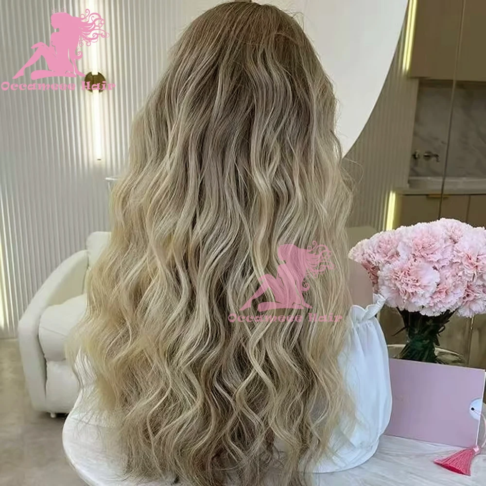 Human Hair Lace Frontal wig Highlights Blonde Full Lace Wig Brown Root 100% Virgin Human Hair Woman  Wigs Natural Hairline