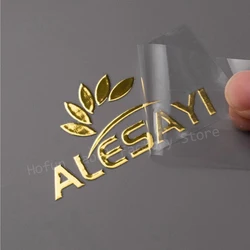 Pegatina personalizada 3D UV, calcomanía hueca de transferencia de Color dorado, logotipo plateado Personal, etiqueta autoadhesiva transparente, brillante, regalo de boda