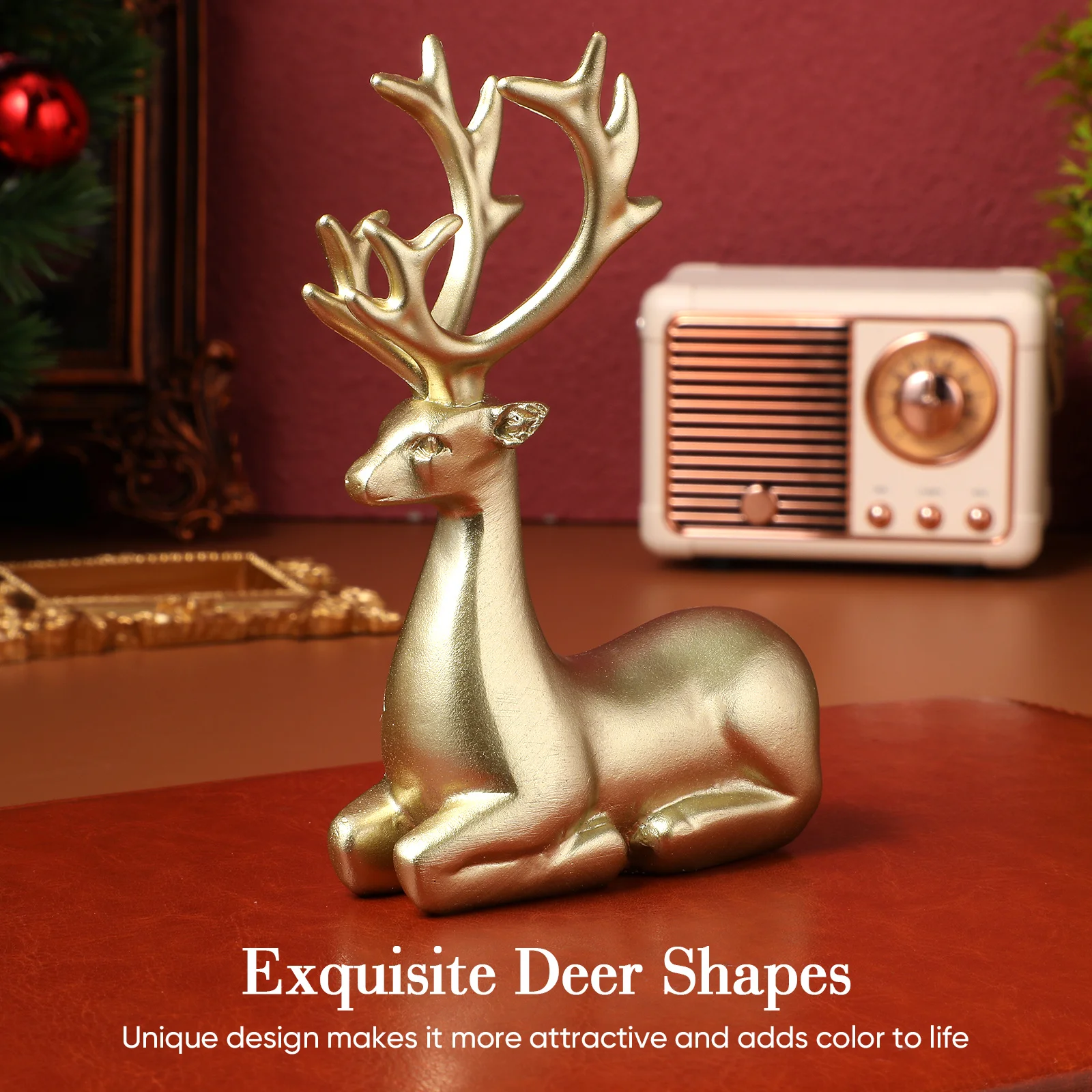 

2Pcs Xmas Resin Elk Ornament Christmas Desktop Adornments Home Party Props Elegant Deer Decoration Resin Craft Decor