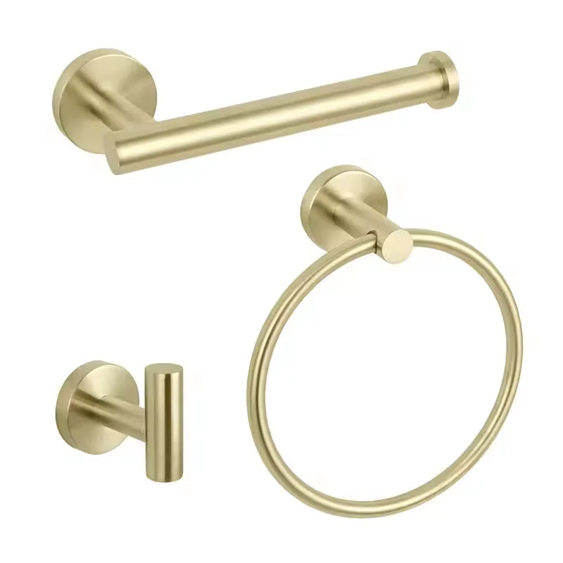 Towel Rack Bathroom Bath Toilet Accessory 3 pieces Wall Mounted paper holder Brushed Gold Bathroom Accessories Set