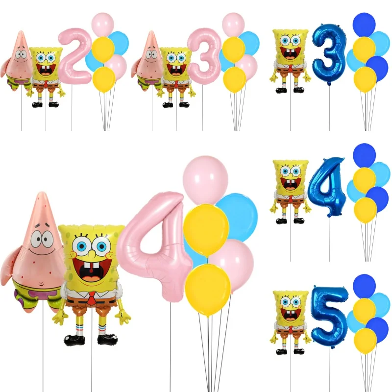 Квадратные штаны Осьминоги Крабы Планктон Босс Синие цифры Подарок на день рождения для душа Детский день рождения Красочные воздушные шары для вечеринки