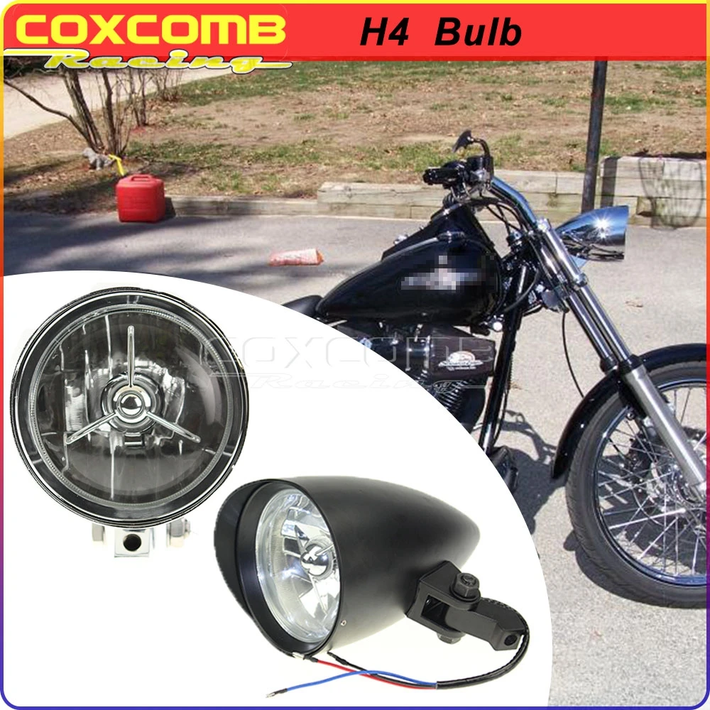 Motorcycle Bullet Headlight For Harley Sportster XL883L XL883N XL1200C XL1200X XL1200V Iron883 H4 Front Headlamp Black Head Lamp