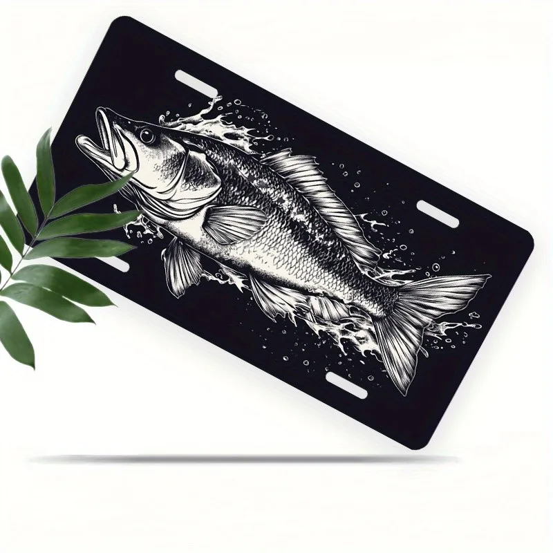 

Jumping Fish License Plate Cover Black Outline Graphic Novelty Car Decor Accessory