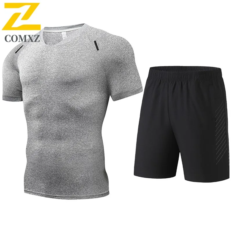 

Trendy Stylish Summer Men Ice Silk Short Sleeve Fitness Training Set Outdoor Sport Set Breathable Lightweight Casual Wear Top