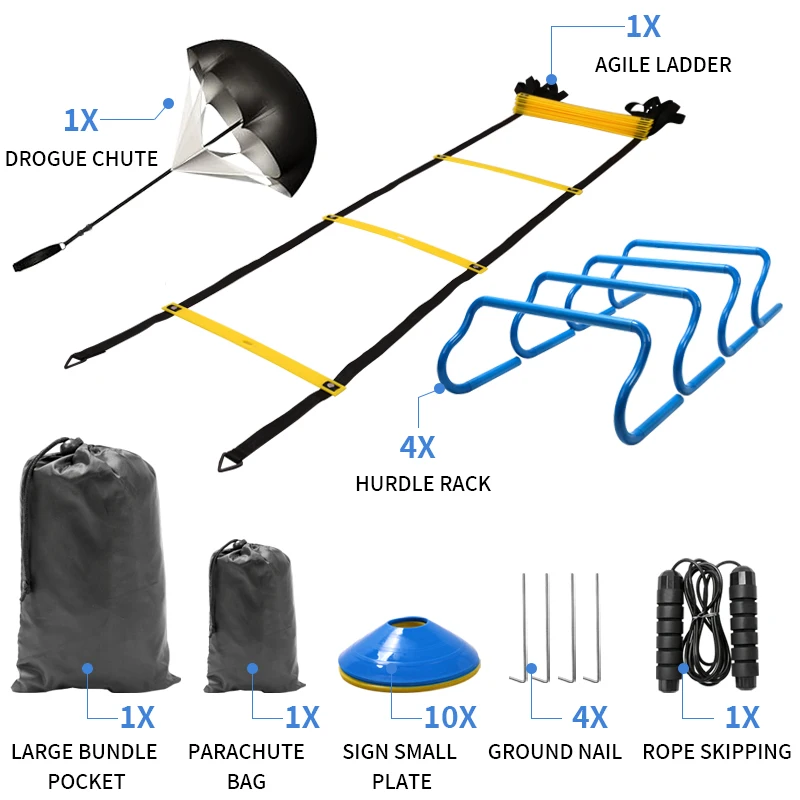 Soccer Speed Agility Training Set Jump Rope Agility Ladder Jump Grid Ladder Speed Ladder Logo Disc Resistance Parachute Set