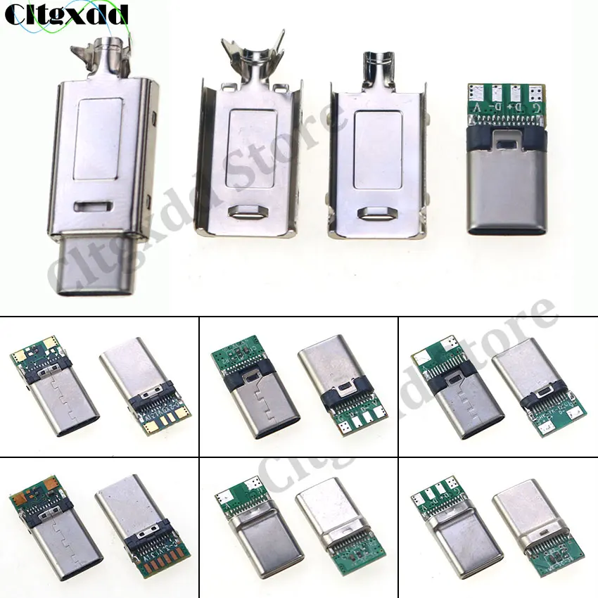 Cltgxdd USB 3.1 Type-C Male Plug Connector 2.0 3.0 Charging Port with Metal Shell Upper And Lower Cover Data Welding PCB Board