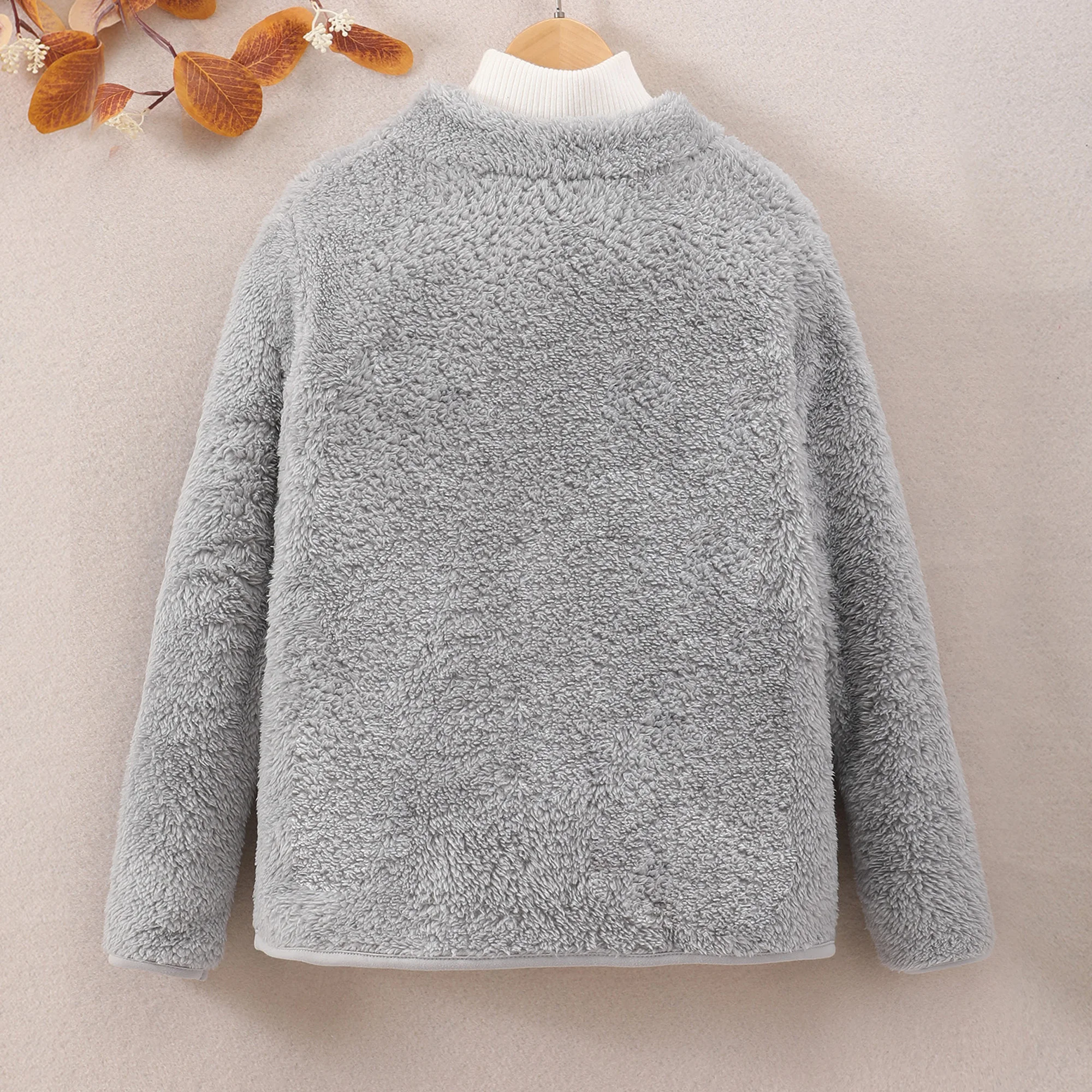 Caual Girls Pocket Front Plush Fleece Coat Comfortable Zipper Warm Stand Collar Teddy Jackets, Fall/Winter