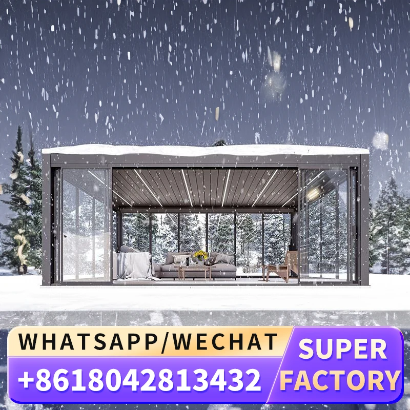 Harga pabrik kualitas terbaik otomatis Louvered Pergola luar ruangan untuk tinggal listrik Pergola Aluminium luar ruangan