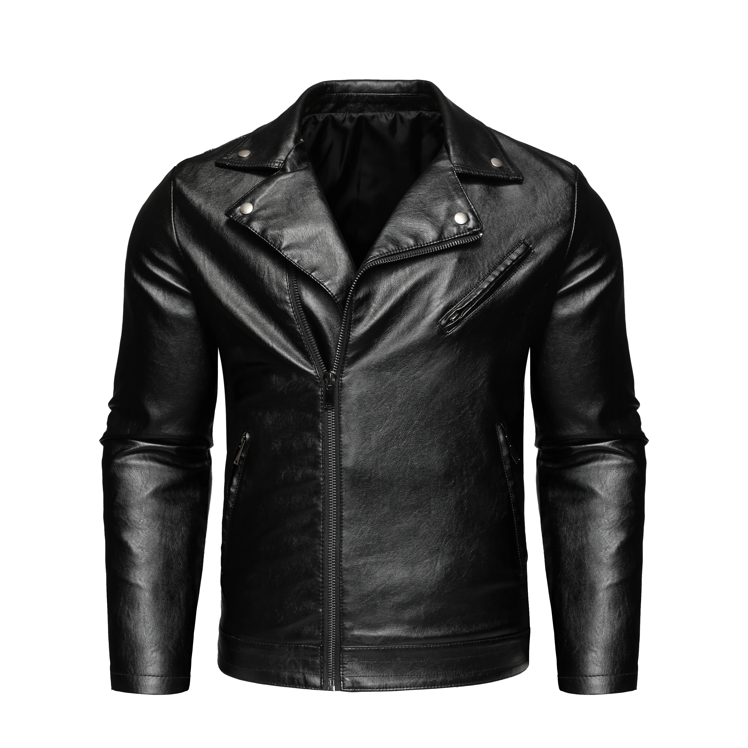

Men's PU leather jacket diagonal zipper biker jacket