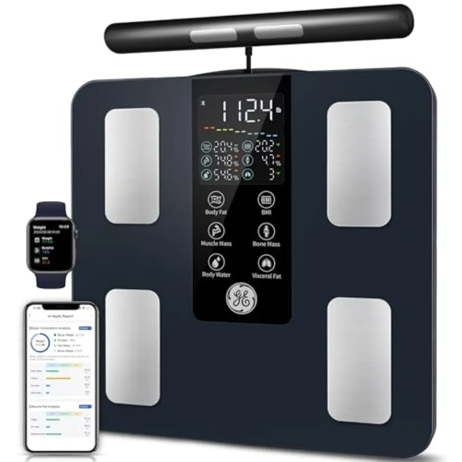 

Умные весы для измерения веса тела, 8-электродные цифровые напольные весы, черные, до 400 фунтов, высокоточные, с Bluetooth, полный функционал