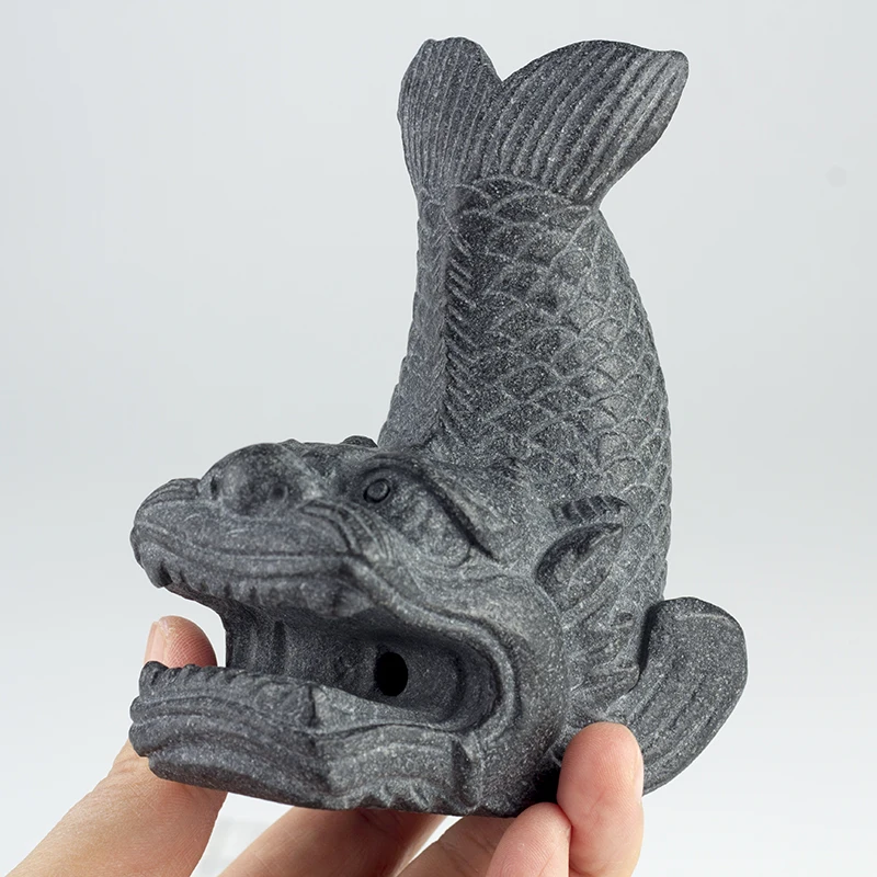 

Dragon Fish Stone Statue Chinese Feng Shui Mascot Incense Holder & Tea Pet Wealth Attraction Office Home Decor Good Luck Gift