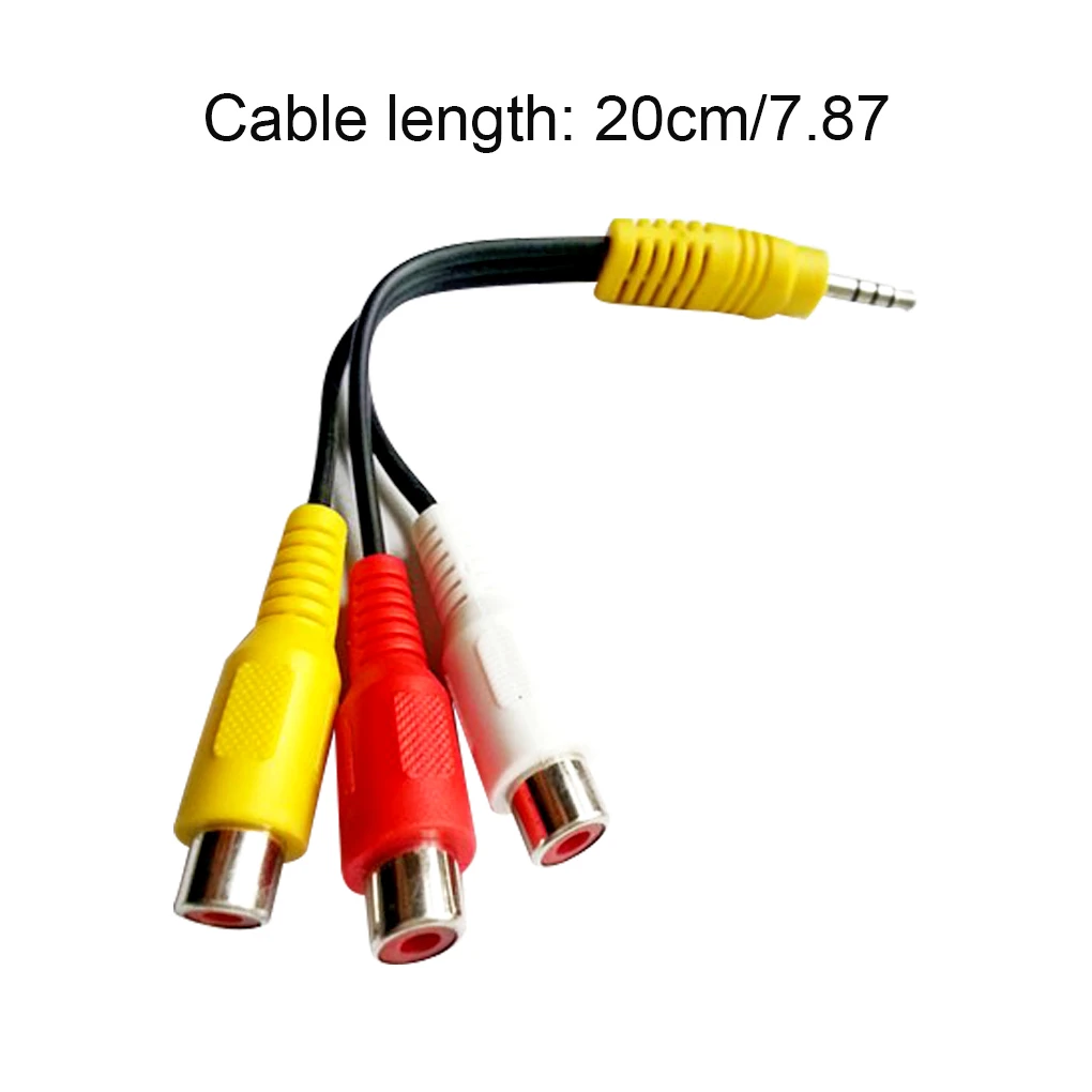 Splitter 3 5mm to 3 RCA Female Audio Video Cable Composite AV Adapter Cord for TV VCR Projector