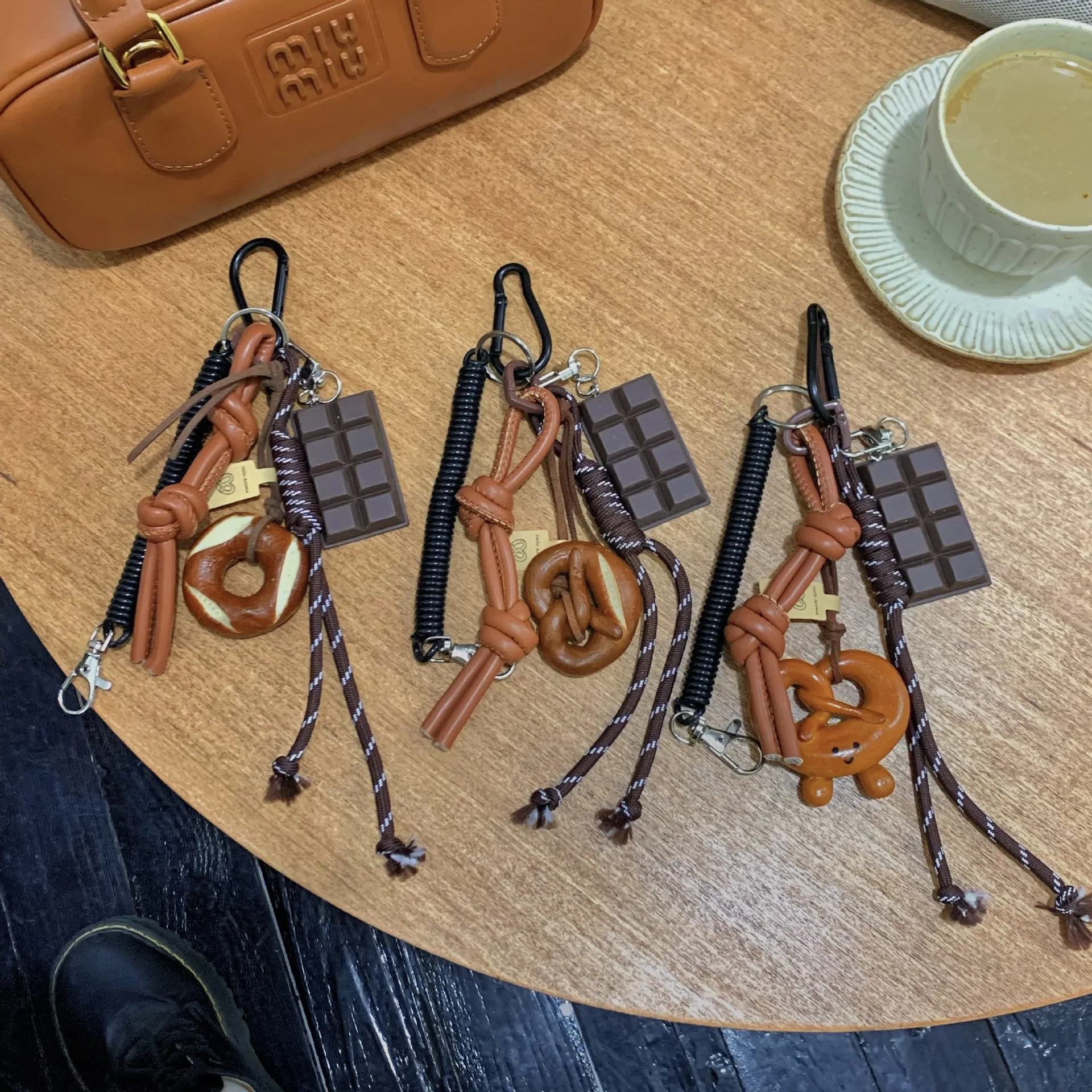 Alkaline water bread ins bag pendant bagel chocolate climbing rope keychain decorative lanyard tide Women's bag pendant