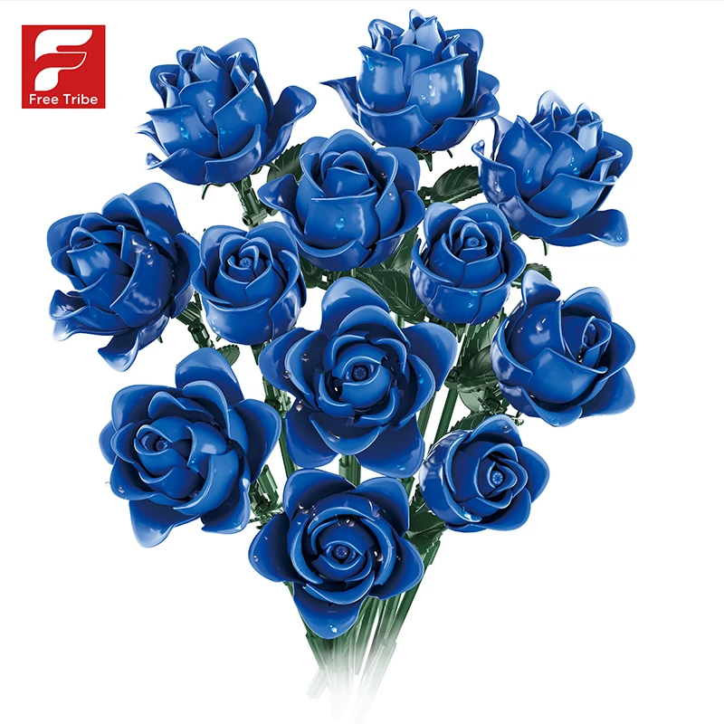 585PCS Blaue Rose Bouquet Bausteine Spielzeug Wohnkultur Montage Blume Ziegel Modell Kit Urlaub Geschenke Für Frauen Mädchen erwachsene