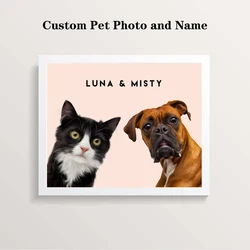 Custom 2 Pets Photo and Name Animals Dog Poster Wall Art Canvas Painting Wall Pictures For Living Room Decor Posters Unframed