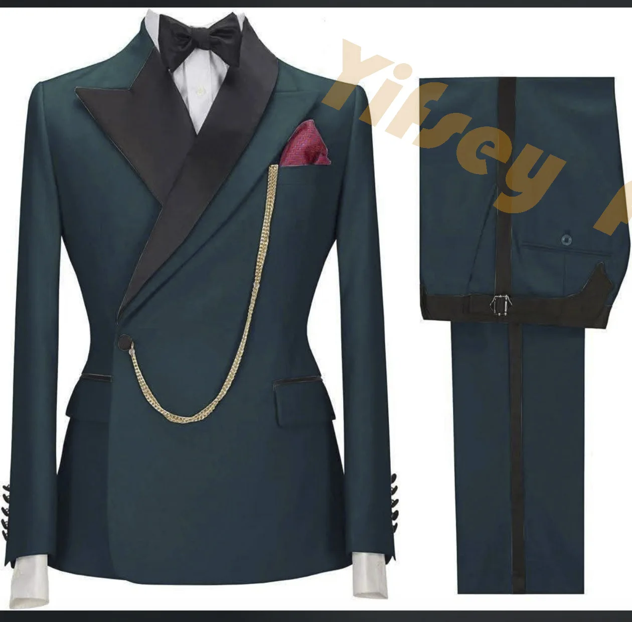 

Green Double-Collar Design Social Men Suit Set Wedding Groom Custom Made Male Jacket Pants Party Prom Blazer Trousers Outfits