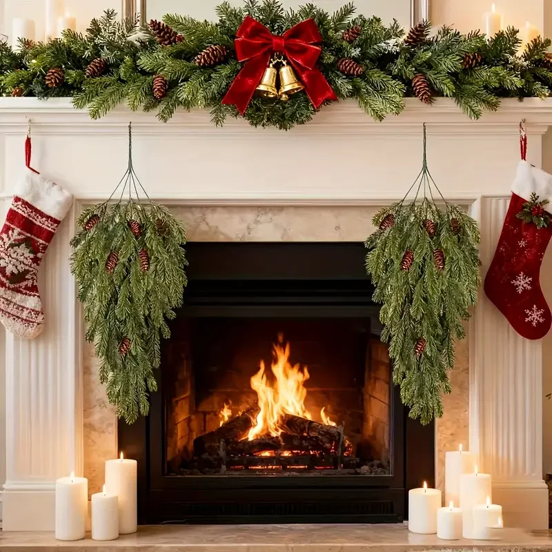 4-حزمة فروع شجرة عيد الميلاد الاصطناعية دمعة التنوب جارلاند مع مخاريط الصنوبر البلاستيك معلقة يتأرجح عيد الميلاد باب الموقد ديكور #1