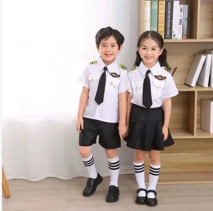 

2026Halloween Flight Stand Holder Cosplay Costumes For Children Halloween Party Airplane Pilot Uniforms Kids Pre