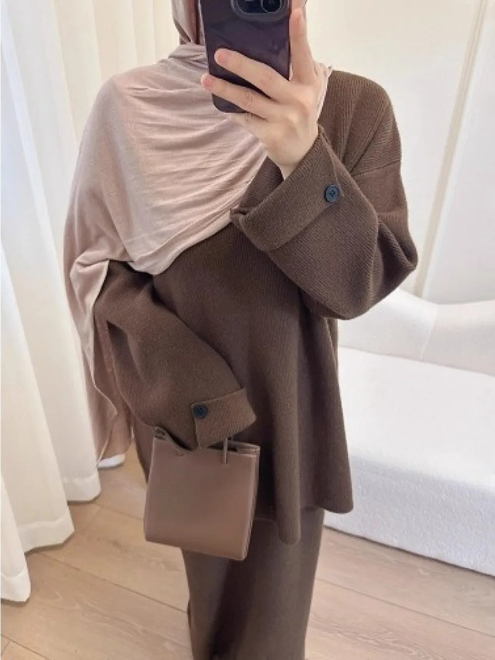 Eid Women Knit Sweater Skirt 2 Piece Set Muslim Sets Jumper Winter Solid Musulman Ensembles Ramadan Dubai Arab Long Robe Morocco