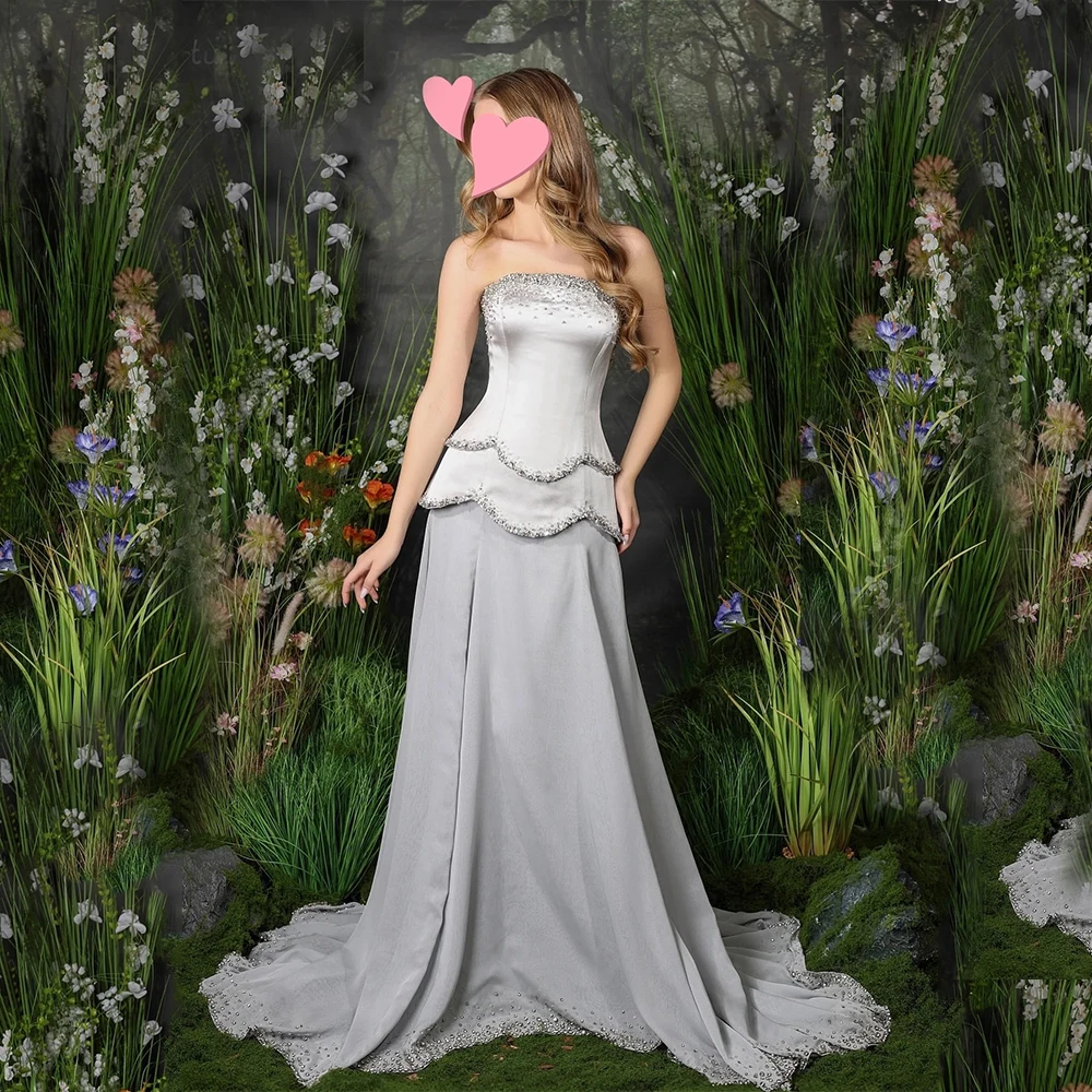 

Customized Classic Charmeuse Tiered Rhinestone Pleat A-line Strapless Long Dresses Bespoke Occasion Dresses Fashion Exquisite