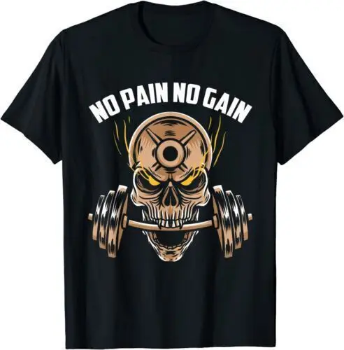 

No Pain No Gain Skull Exercise Workout Motto Gym Rat Gym T-Shirt Anime Graphic T-shirts for Men Clothing Women