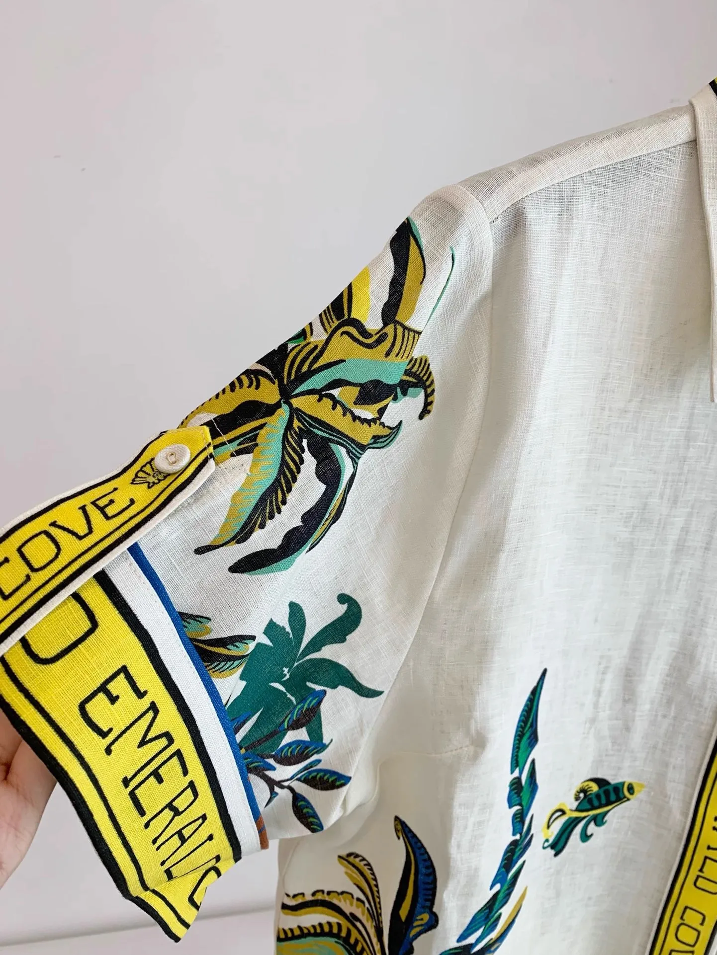 New linen shirt short sleeved plant printed casual shirt+short skirt mini mini mini skirt