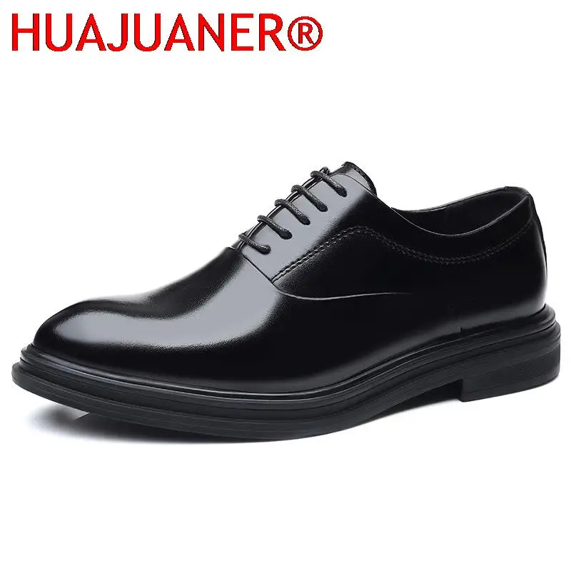 Spring Autumn Simple Large Size Men\'s Dress Shoes Pointed Height Increasing Men Waterproof Formal Business Leather Shoes for Men