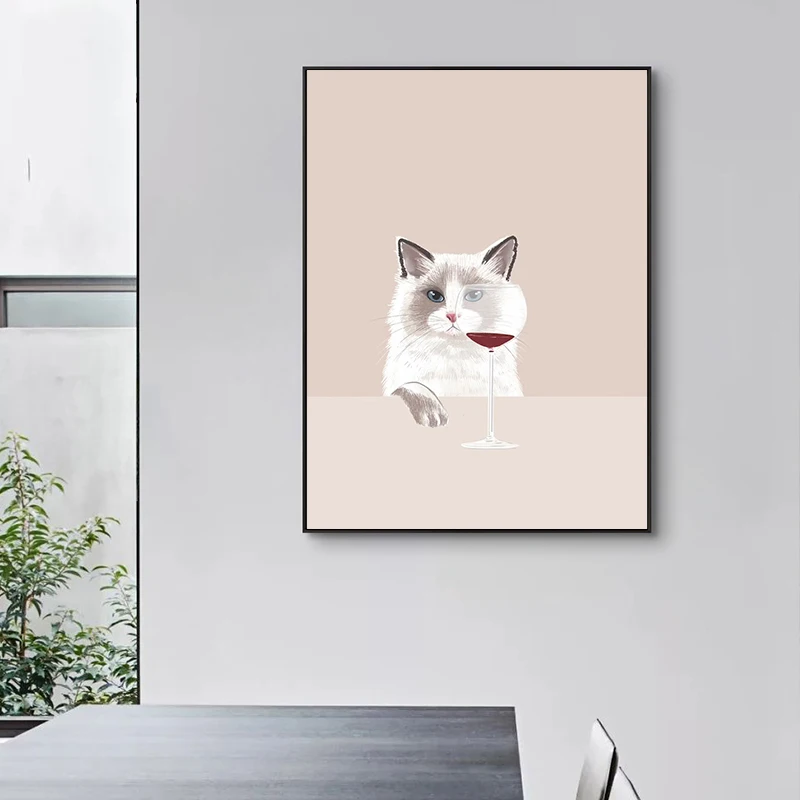 Minimalist Cute Cats With Wine Canvas Painting Kawaii Kitty Animal Wall Art Poster Print For Living Room Home Decor Cuadros - Image 5