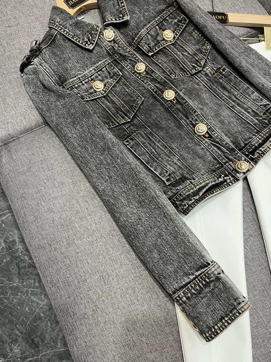 2025 Nieuwe Sle Star Leeuwenkop Slim Fit Waed Jaet Jas A870 Dames Commuter Sle Jeans Stof Lange Sve Ort jas